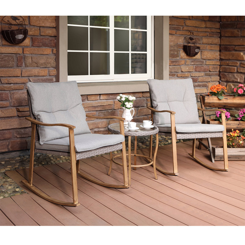 Highland Dunes 3Piece Outdoor Patio Furniture Faux Woodgrain Rocking